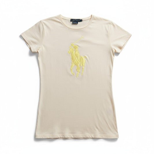 Vintage Y2K Ralph Lauren Big Pony T-Shirt Women’s M White Yellow Pony USA Cotton