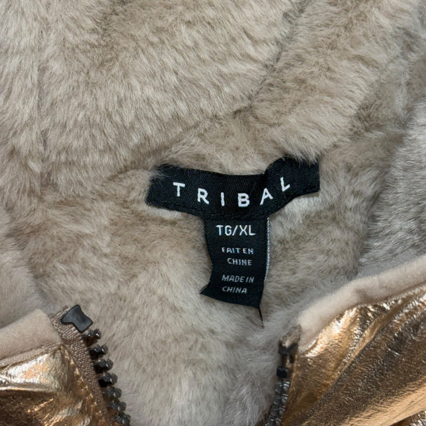 Tribal Reversible Puffer Jacket XL Champagne Metallic Faux Fur Lined Hooded NWT Women's