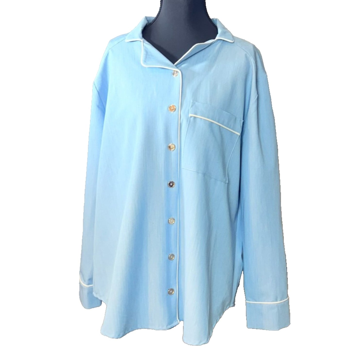 NEW Buru Women's Size XL Blue Button-Up Collared Shirt w/ Single Chest Pocket