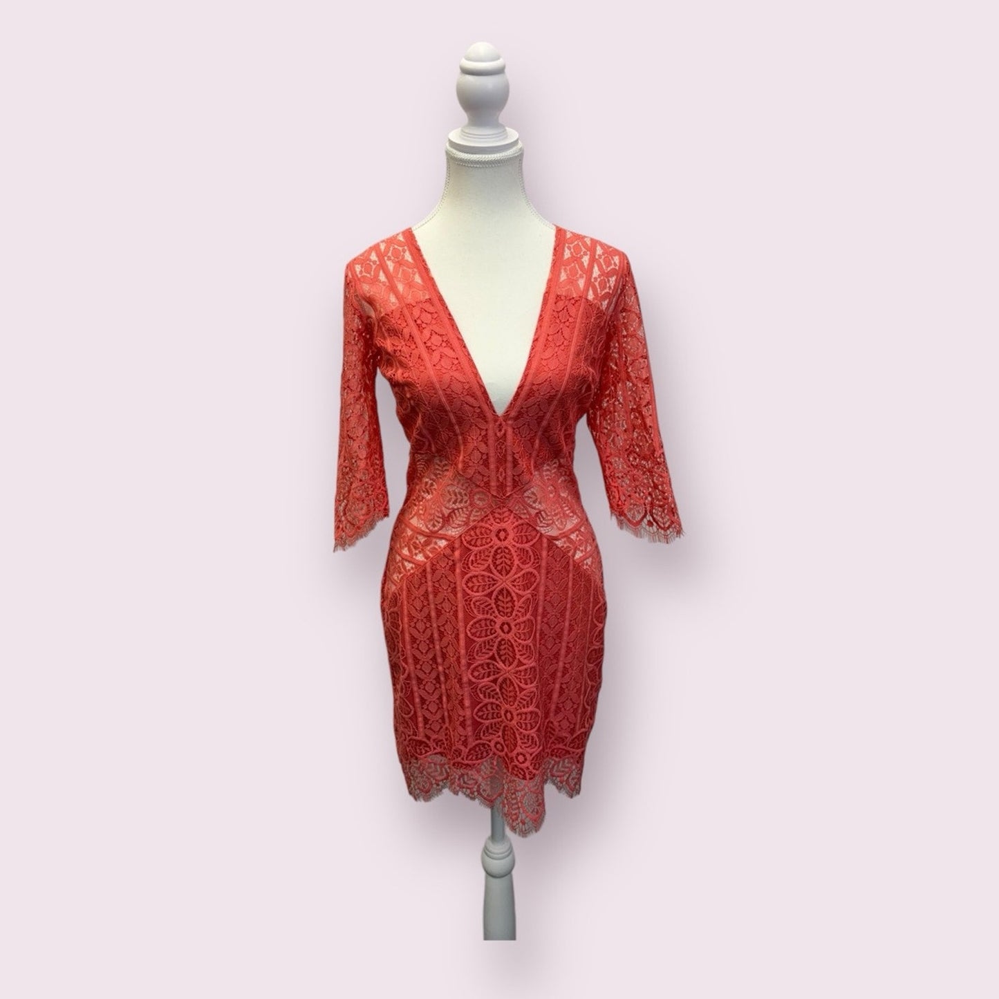 $246 For Love & Lemons Lyla Lace Coral Cocktail Dress Size Small NWT Women's