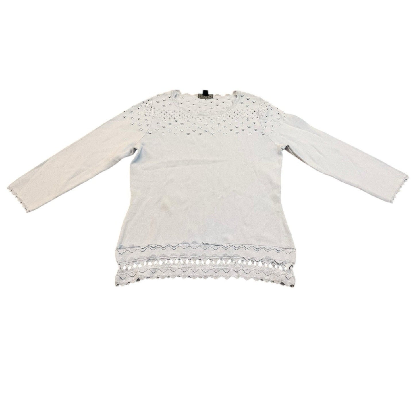 Vintage Carlisle Beaded Blouse Women’s Small White Scallop Hem 3/4 Sleeve