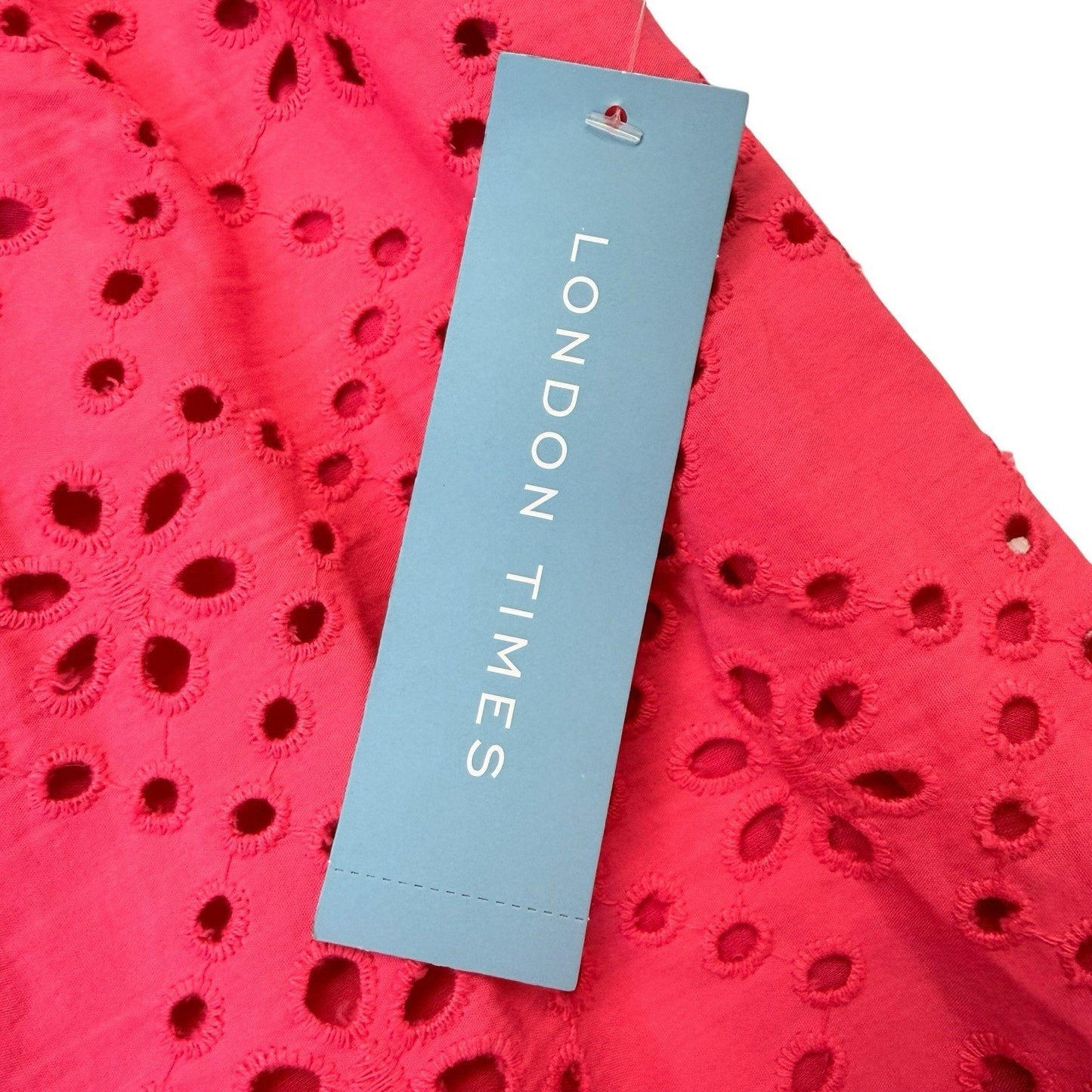 London Times Pink Eyelet Dress US 10 Floral Lace Shift Scallop Hem NWT Women's
