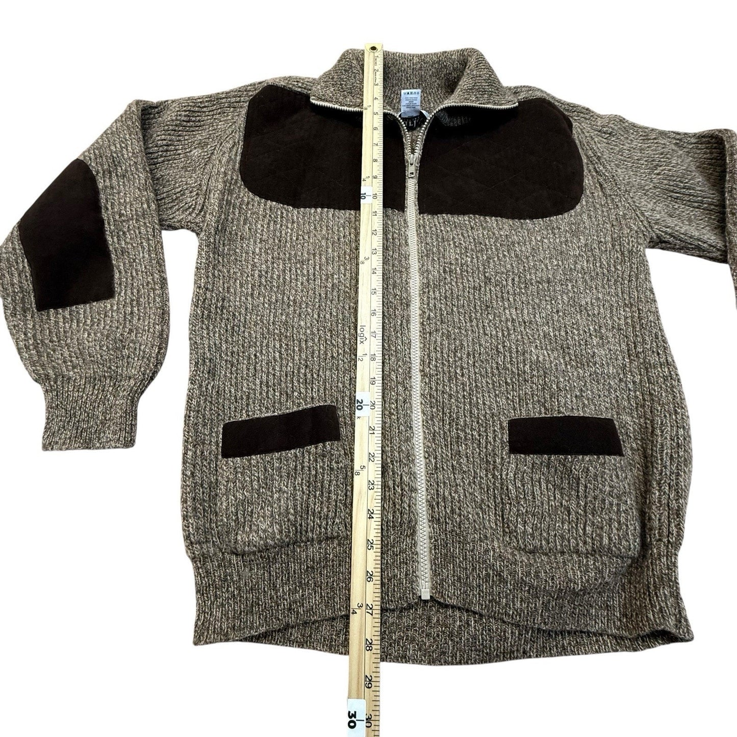 Vintage Harley of Scotland Wool Cardigan Jacket Zip Front Elbow Patches Medium Men's